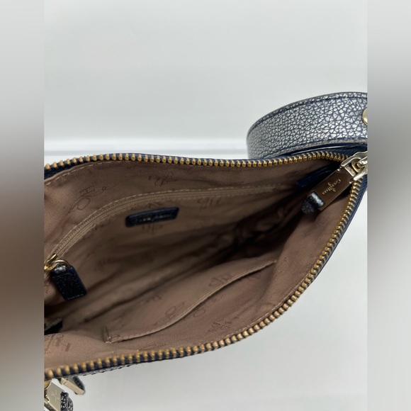 COLE HAAN Village Sheila Blue Metallic Pebbled Leather Expandable Crossbody Bag - Picture 15 of 17